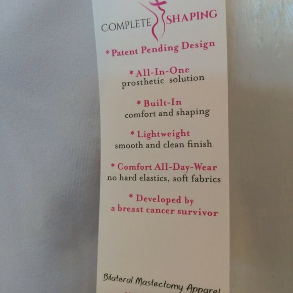 Mastectomy Camisole with Integrated Prosthetics, Small w B Cup, NWT, White, Cut- - Picture 4 of 8